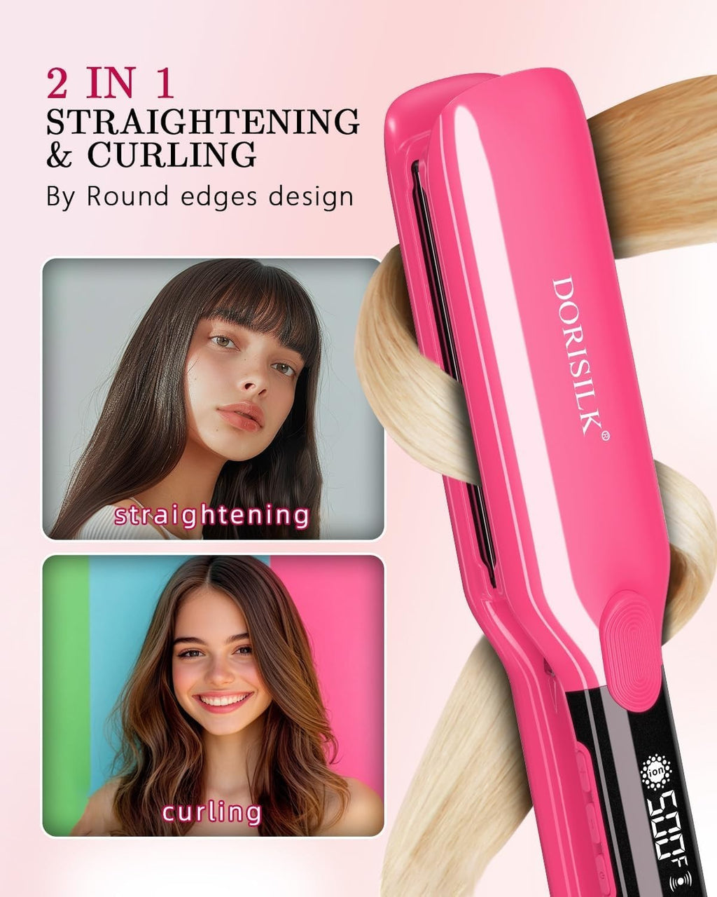 Professional 1.75-Inch Ceramic Hair Straightener & Curler Flat Iron