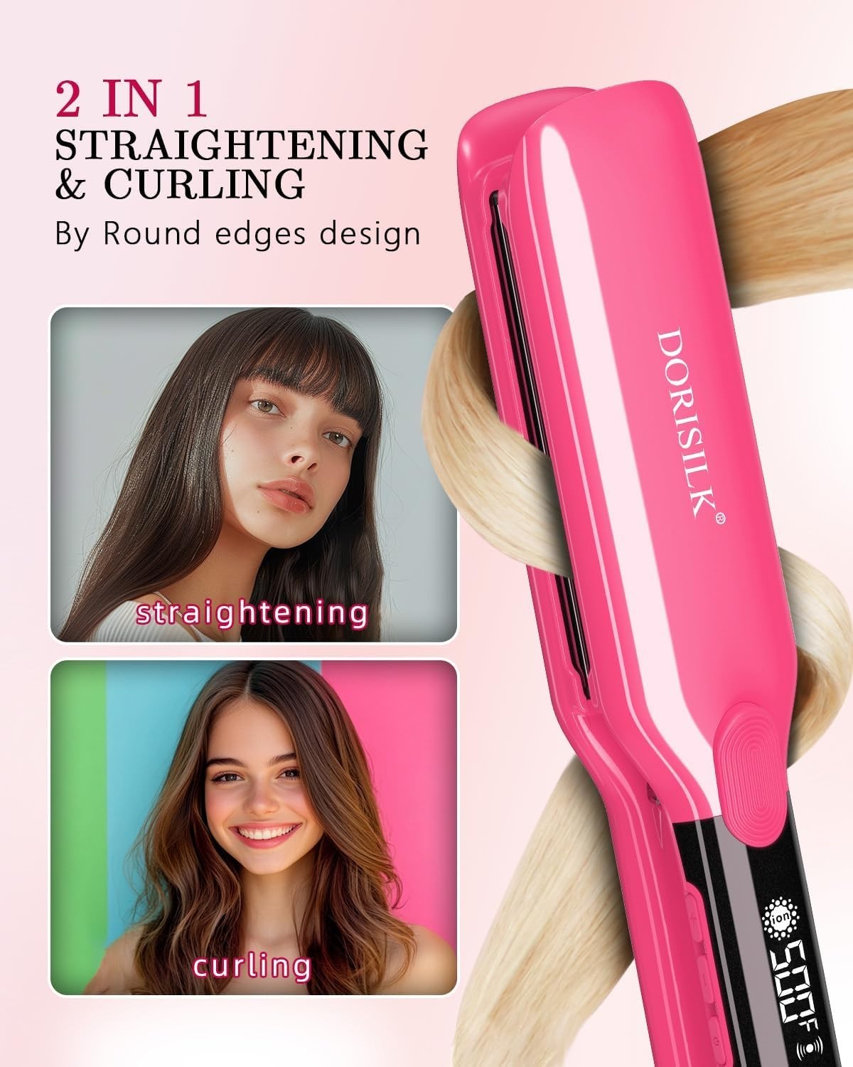 Professional 1.75-Inch Ceramic Hair Straightener & Curler Flat Iron
