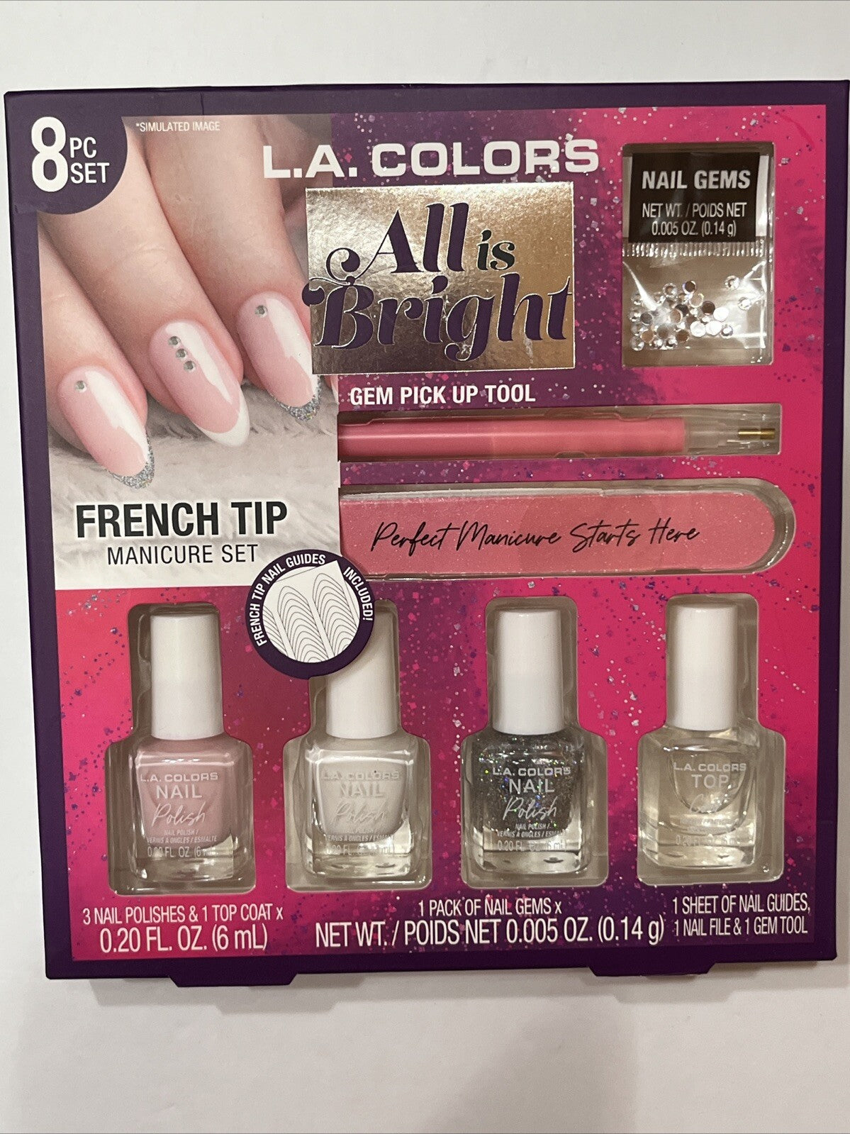 Nail Care French Tip Manicure Gift Set - 8 Piece Bright Colors