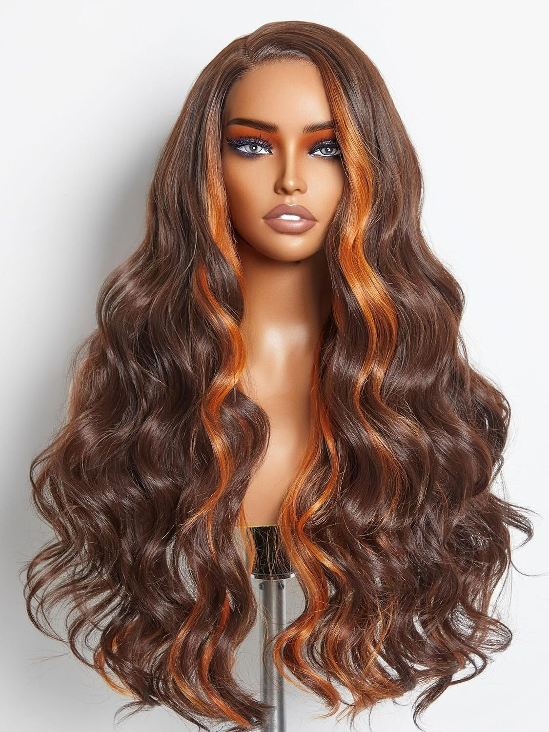 Gorgius 24-Inch Glueless Wavy Wig - Premium Fiber Ginger Orange Highlight
