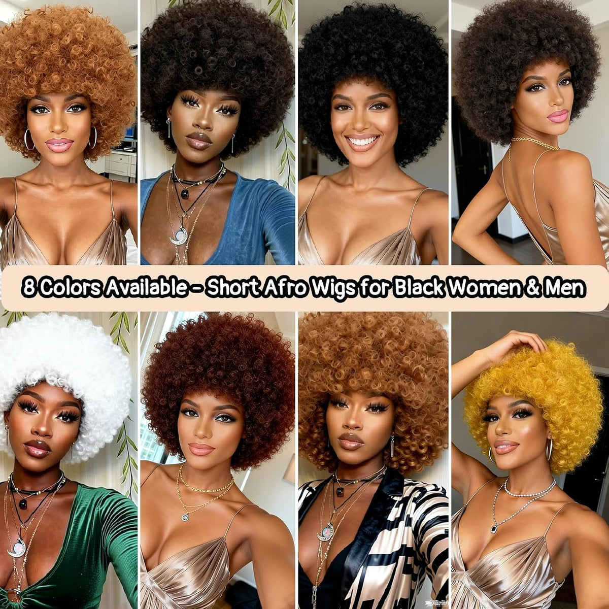 Short Kinky Curly Afro Wig with Bangs - Glueless, Natural Look for Black Women Men