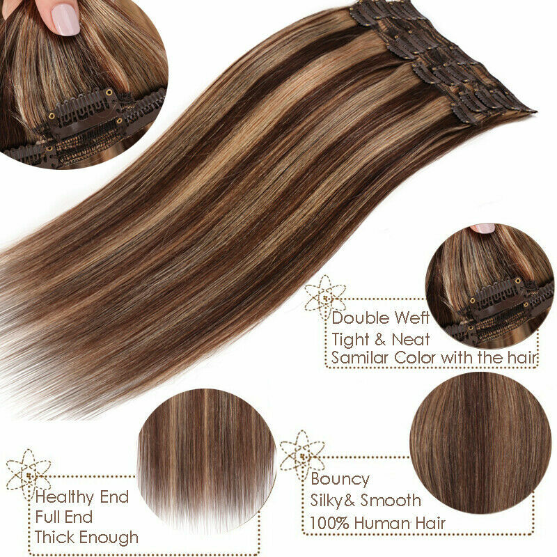 Thick Human Hair Clip-In Extensions Full Head Double Weft Remy Hair