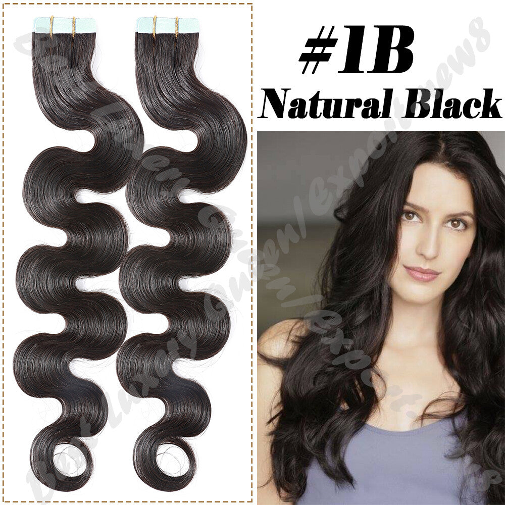 100% Human Hair Tape-In Extensions Full Head Body Wave & Straight Styles