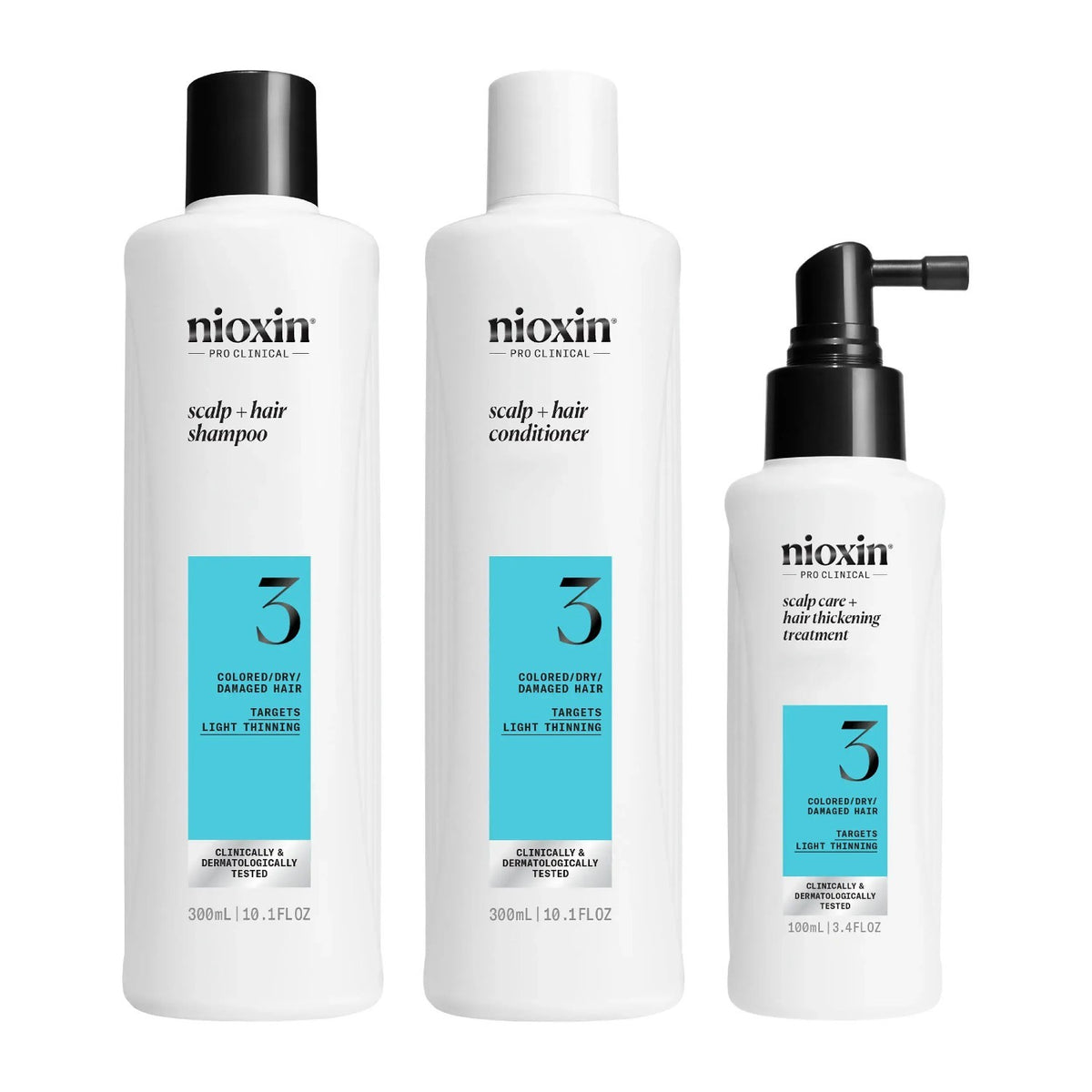 Nioxin System 3 Hair Thinning Kit - Full Size 3 Pack for Color-Treated Hair