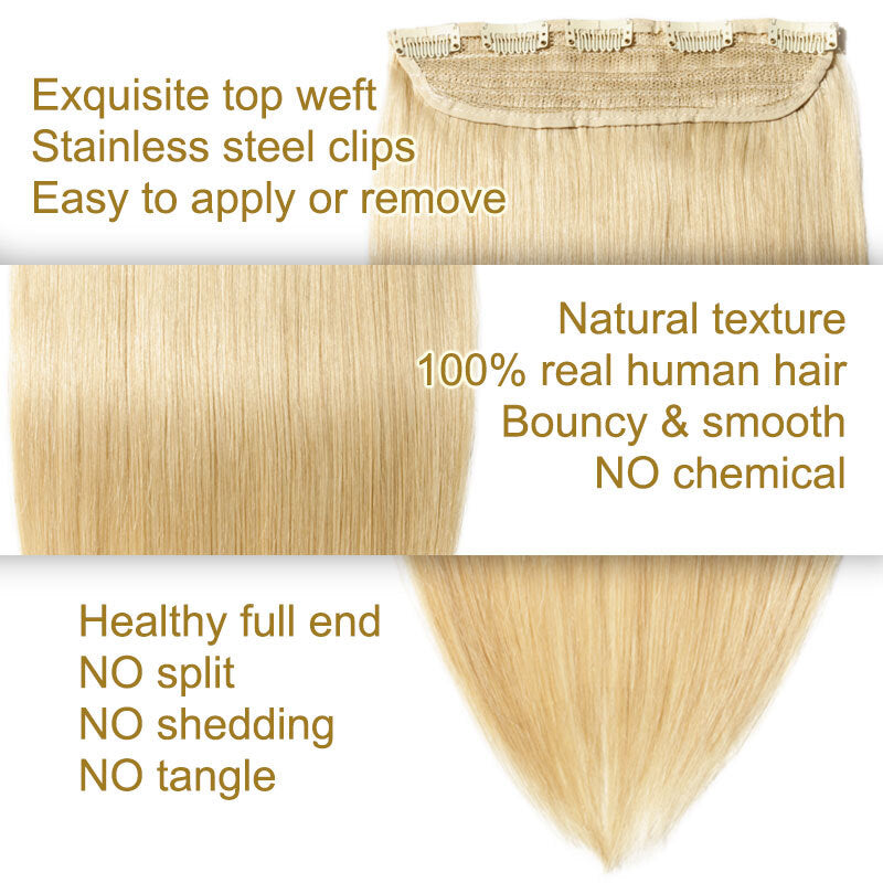 Thick Remy Human Hair Clip-In Extensions Full Head - Natural Black, Brown & Blonde