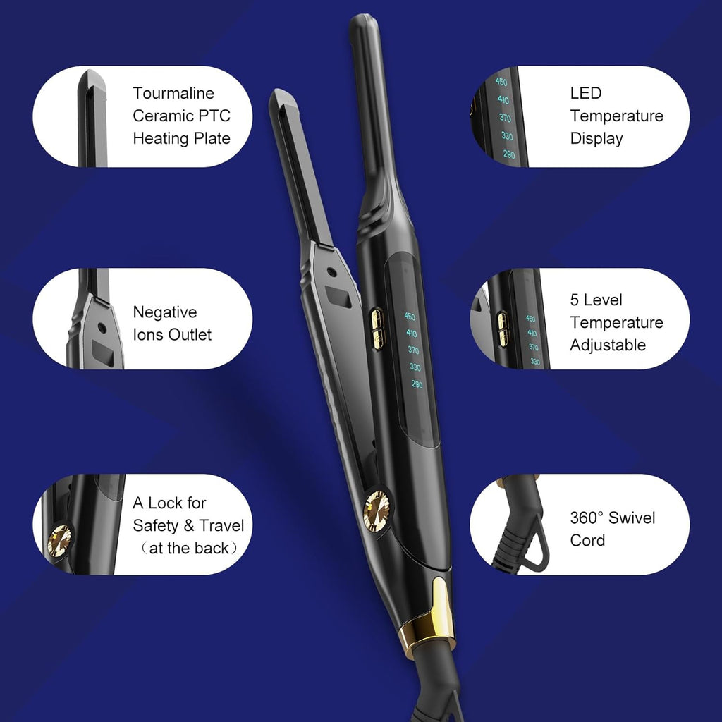 Mini Flat Iron for Short Hair - 3/10 Inch Skinny Hair Straightener with Adjustable Temp