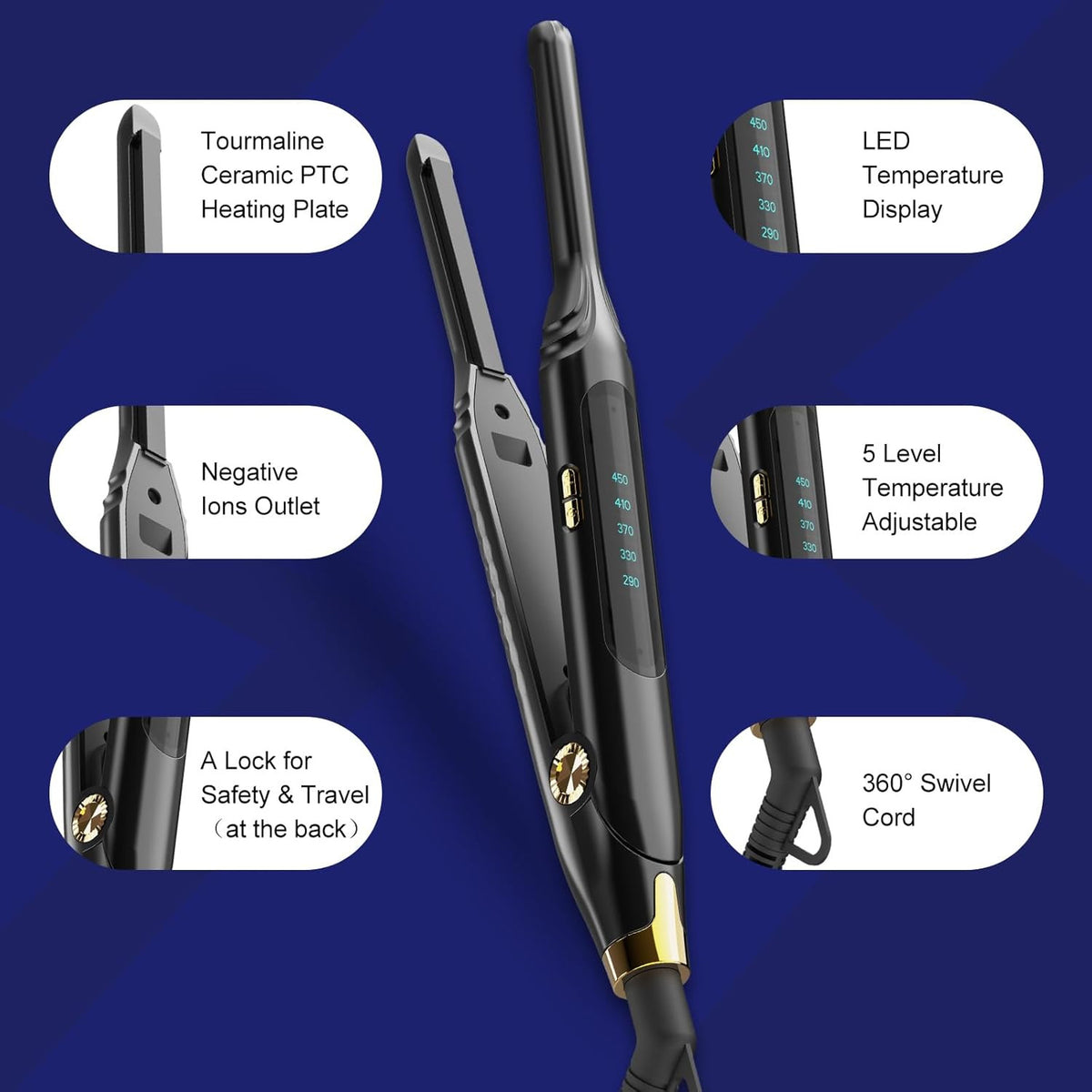 Mini Flat Iron for Short Hair - 3/10 Inch Skinny Hair Straightener with Adjustable Temp