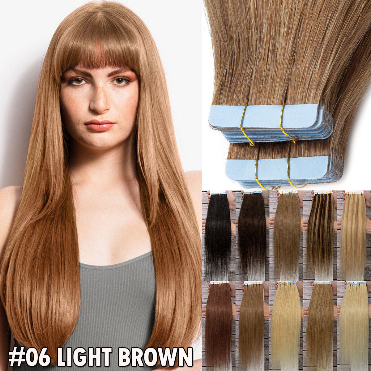 Human Hair Extensions Tape-In Full Head 22-Inch Balayage & Dark Colors