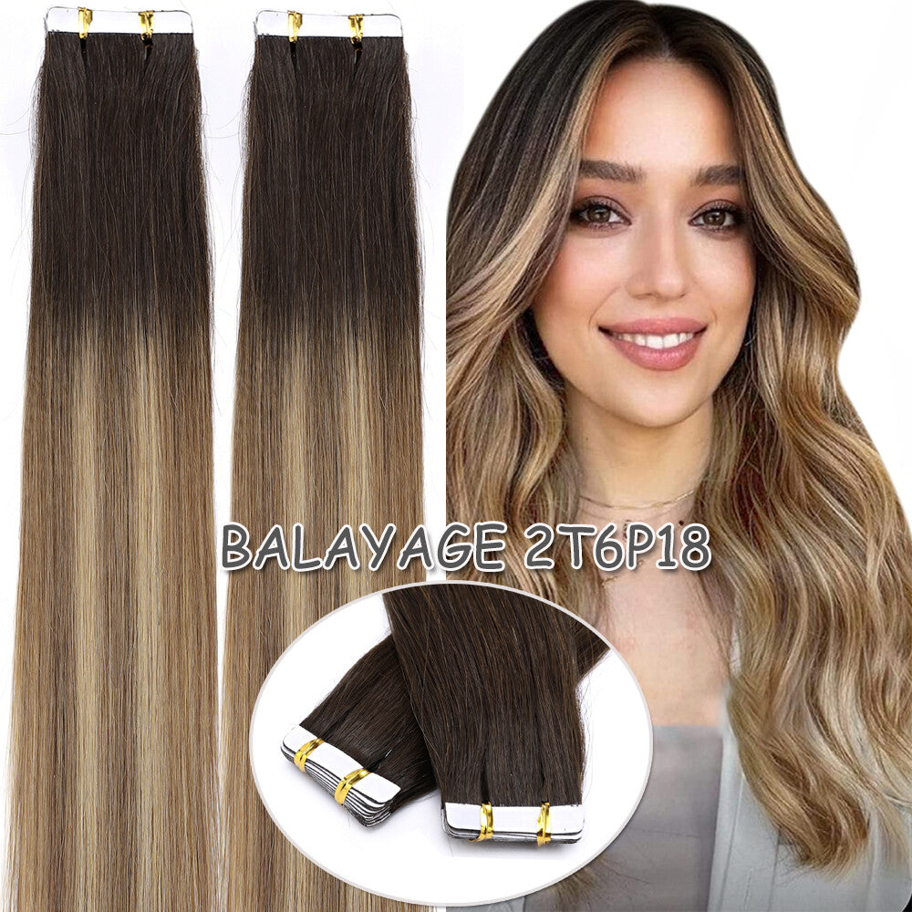 60PCS Tape-In Human Hair Extensions Skin Weft Straight 150g - Thick & Natural