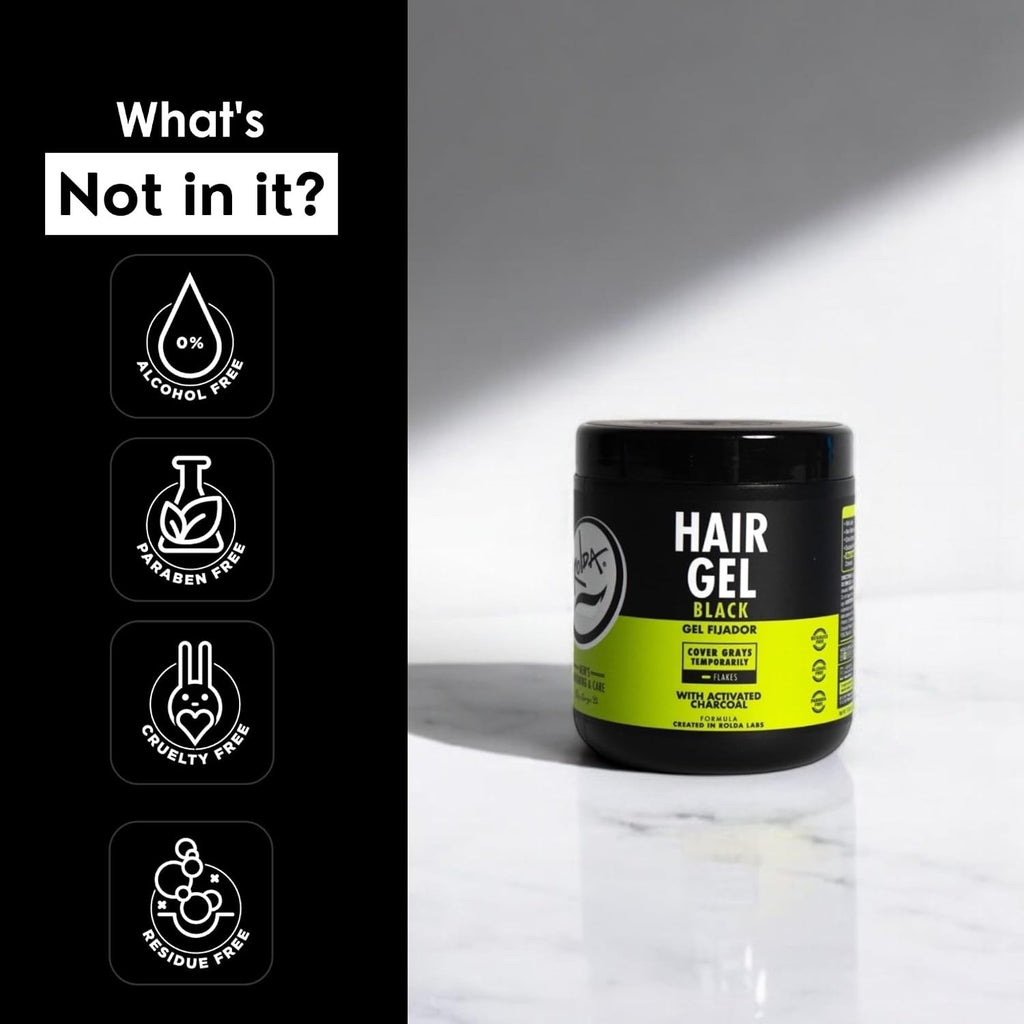 Black Hair Gel for Men - Medium Hold Styling with Activated Charcoal, 17.6 oz
