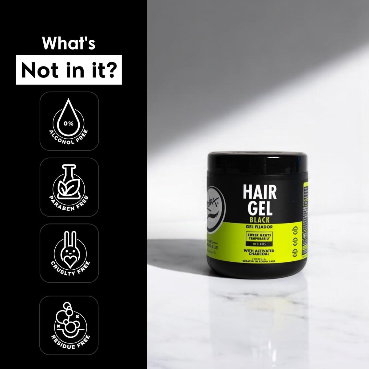 Black Hair Gel for Men - Medium Hold Styling with Activated Charcoal, 17.6 oz