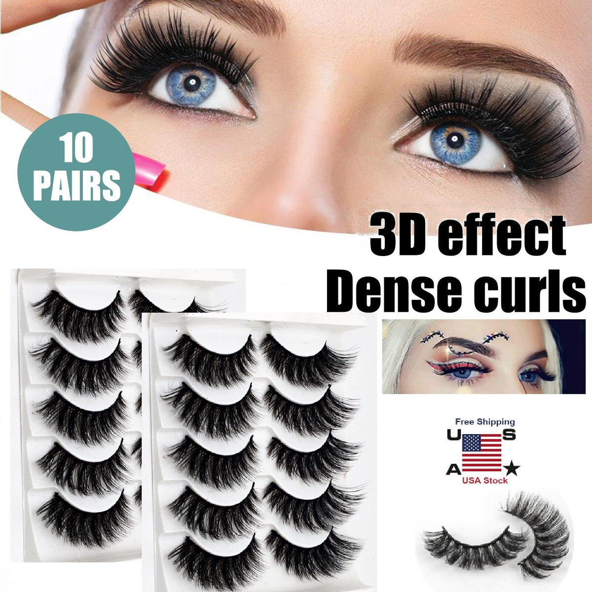 10 Pairs Mink Wispy Cross Long False Eyelashes - Soft & Thick Makeup