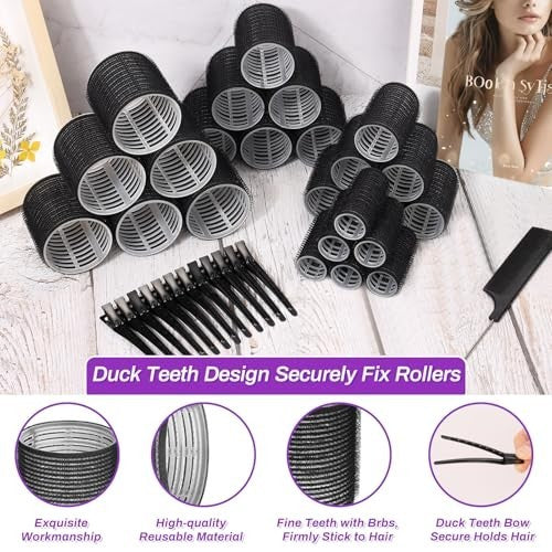 Hair Curlers Set with 24 Self-Grip Rollers & Clips for Voluminous Waves