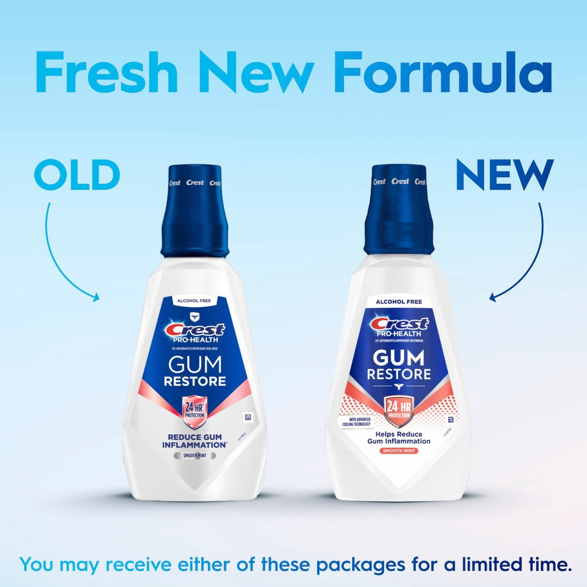 (4 Pack) Crest Gum Restore Mouthwash - Anti-Gingivitis, Plaque & Fresh Breath, Smooth Mint 33.8oz