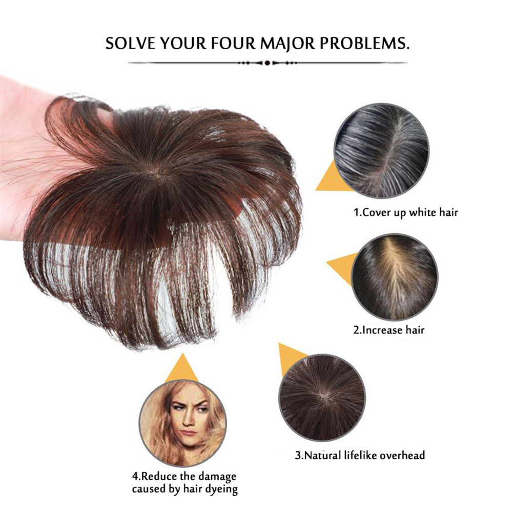 Silk Base Clip-In Human Hair Topper for Thinning Hair - Remy Straight 4-6 Inch