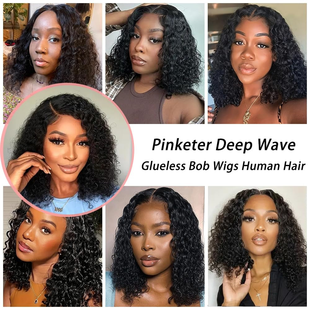 Human Hair Bob Wig 4x4 Glueless Deep Wave 8 Inch for Black Women