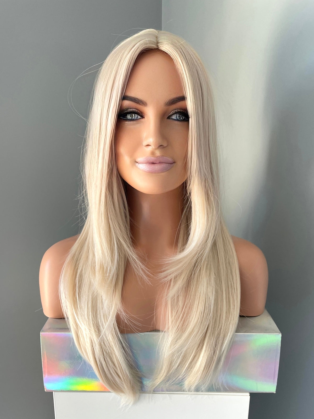 Long Platinum Blonde Straight Wig - 24 Inch Natural Look Synthetic Hair