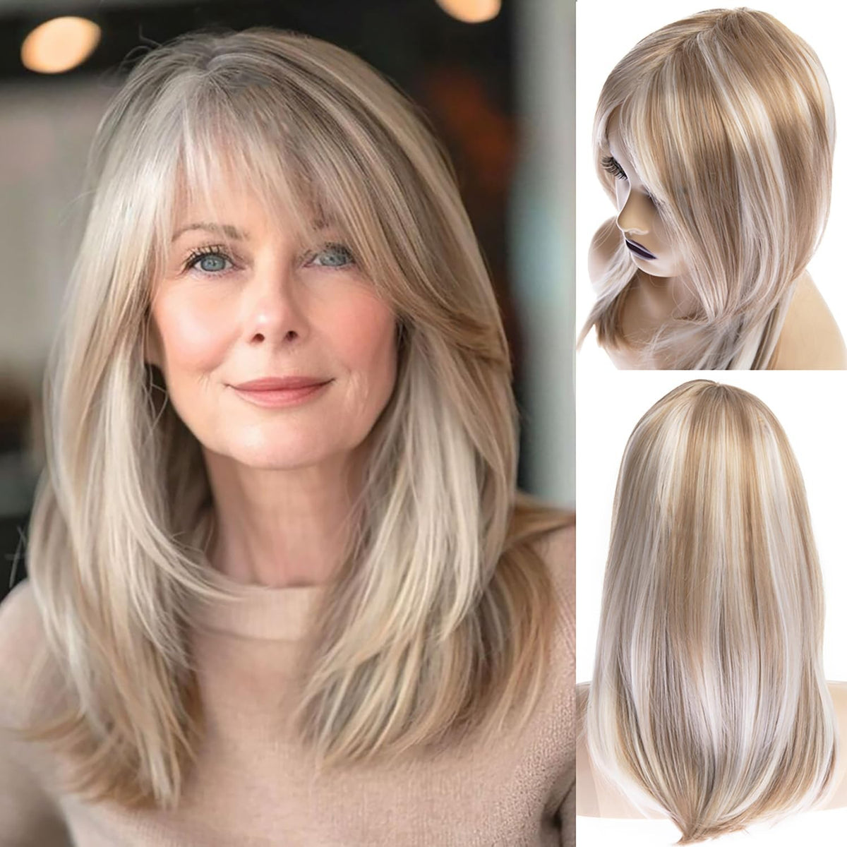 Long Blonde Wigs for Women 22.5 Inch Natural Straight Hair Cosplay Party