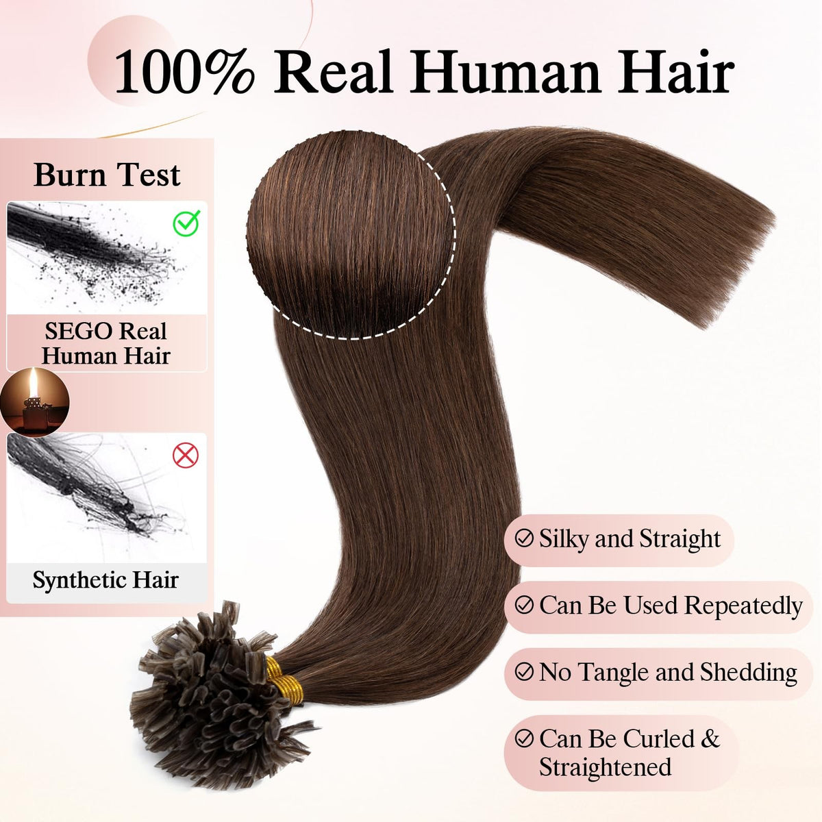 U Tip Hair Extensions Human Hair Pre Bonded Keratin Fusion