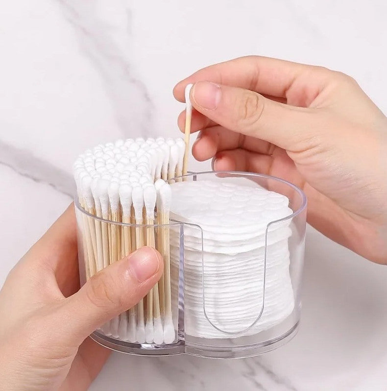 2-in-1 Acrylic Cotton Swab & Pad Storage Box Makeup Organizer Container