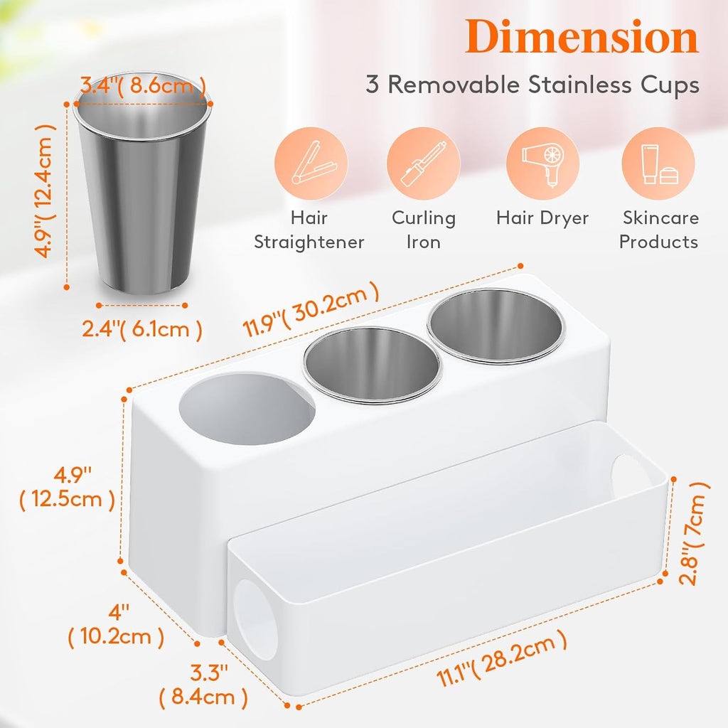 Hair Tool Organizer with 3 Heat-Resistant Cups and Cord Management