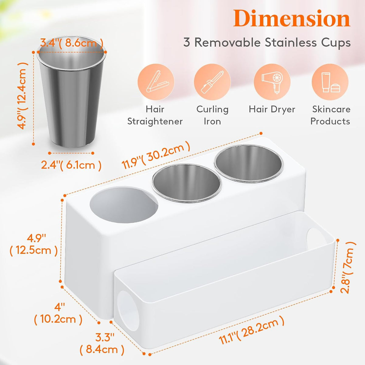 Hair Tool Organizer with 3 Heat-Resistant Cups and Cord Management