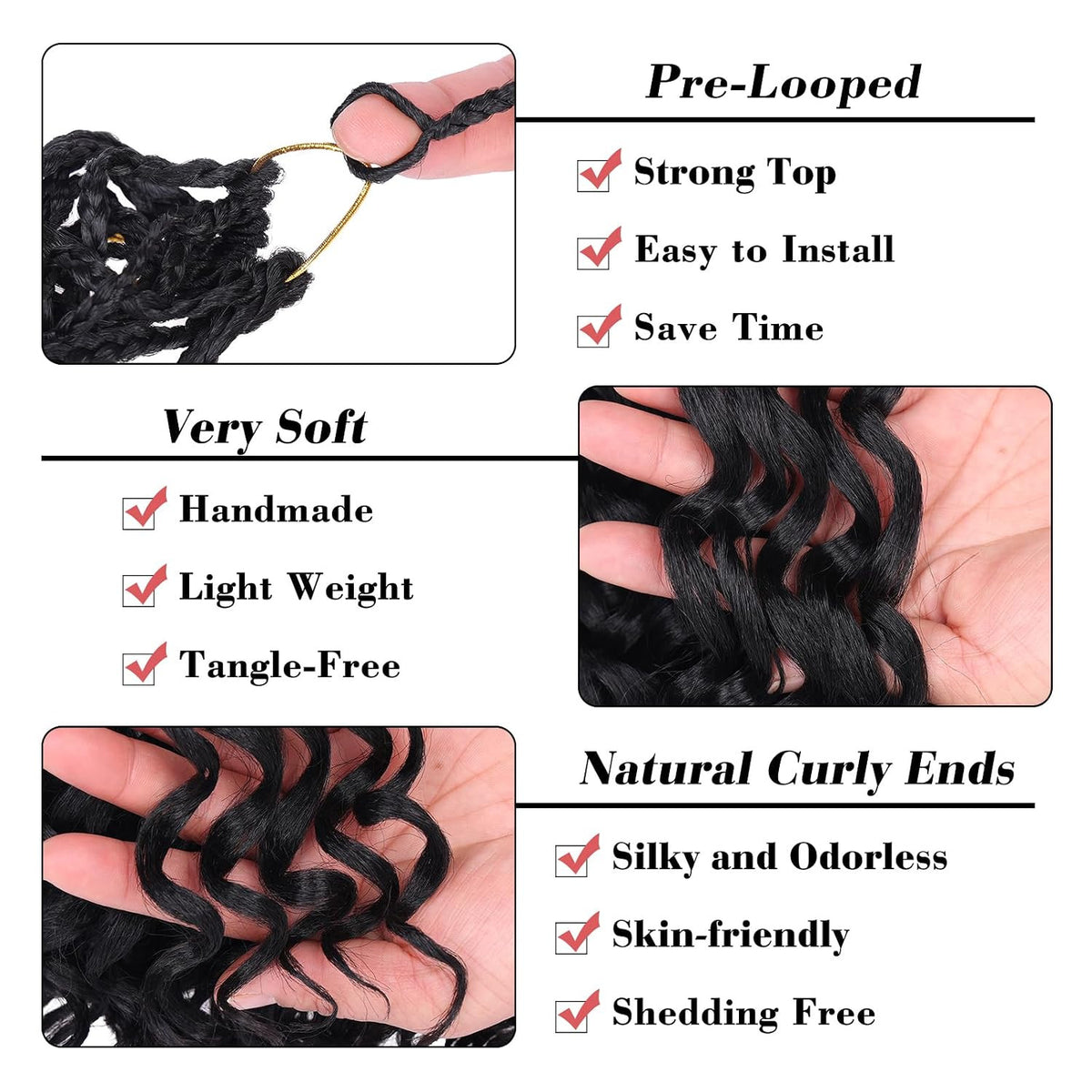 Pre Loop Crochet Hair 10 Inch - Easy Install Bouncy Synthetic Hair Pack