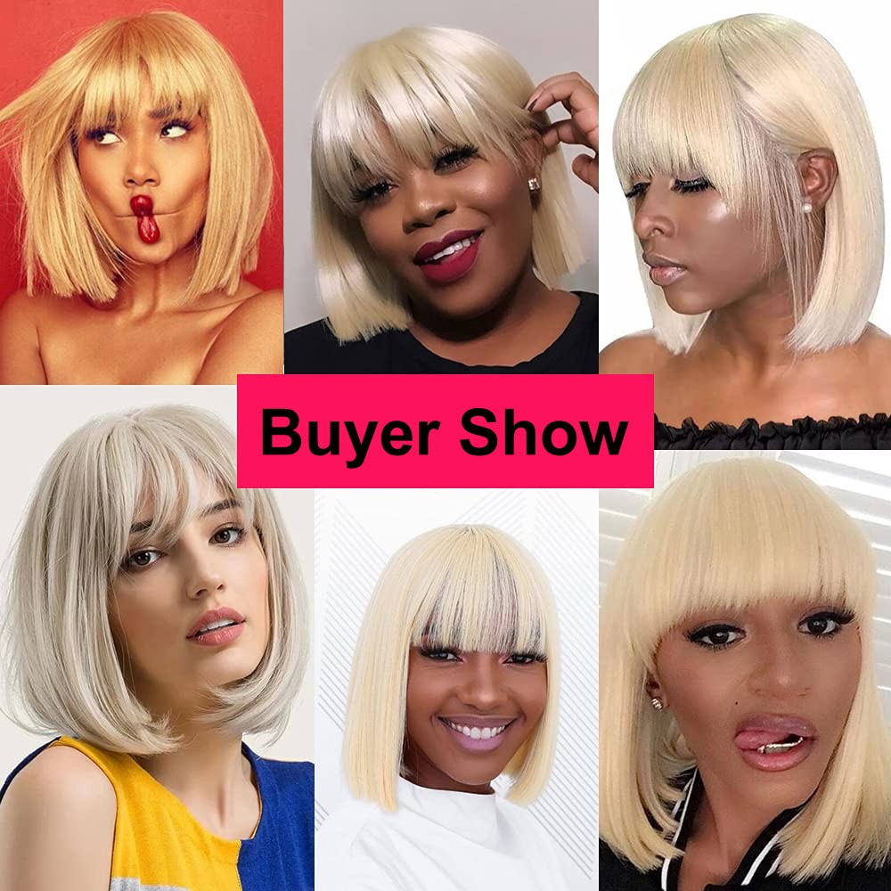 Blonde Synthetic Cosplay Wigs with Bangs for Women - Straight Bob Style