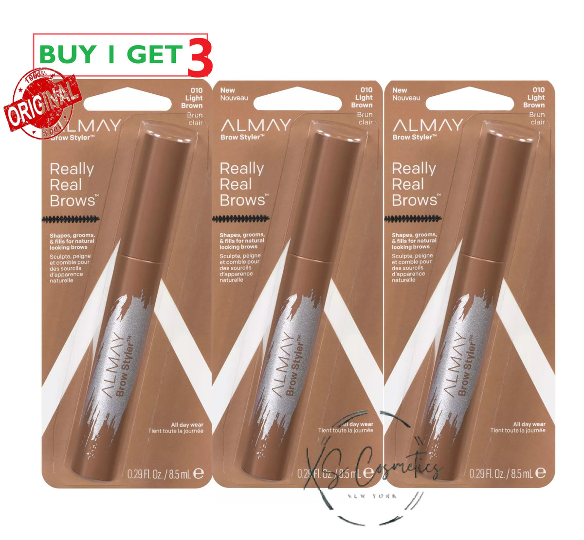 Almay Brow Styler Really Real Brows 010 Light Brown Set of 3 0.29 oz Each