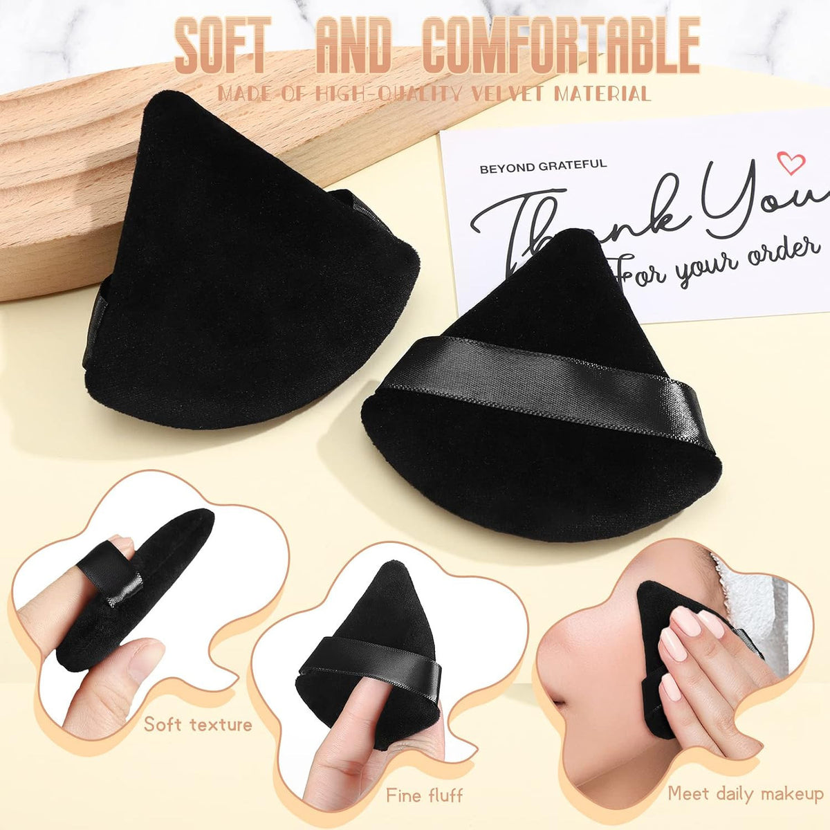 48 Pcs Triangle Velour Makeup Powder Puffs - Black