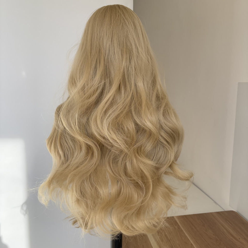 Long Wavy Cosplay Wig with Bangs Blonde Synthetic Hair - Wear & Go