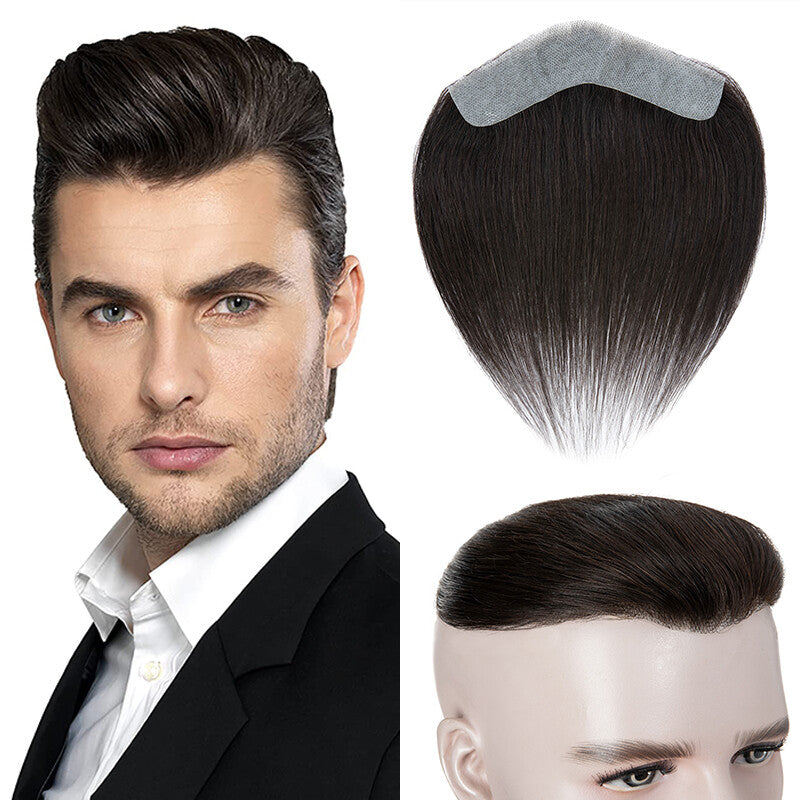 Men's Receding Hairline PU Hairpiece with Human Hair Toupee – Natural Look & Adjustable Fit