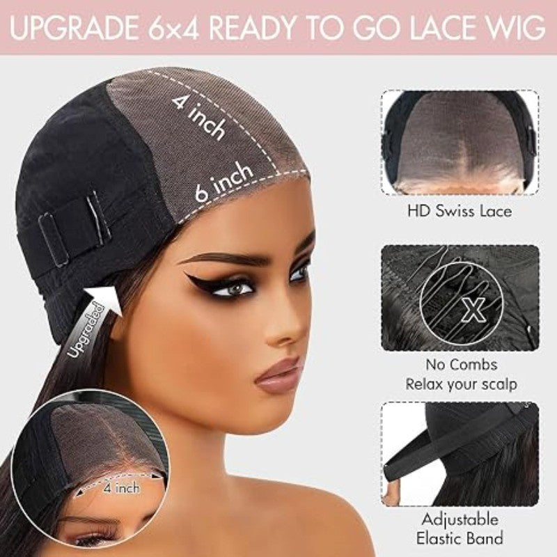 Glueless Human Hair Bob Wig 6x4 HD Lace Pre-Plucked Straight Wig