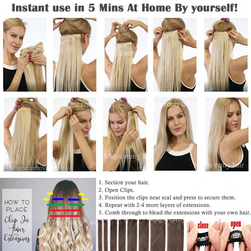 Clip-In Hair Extensions Full Head 100% Human Remy Hair 8 Pieces