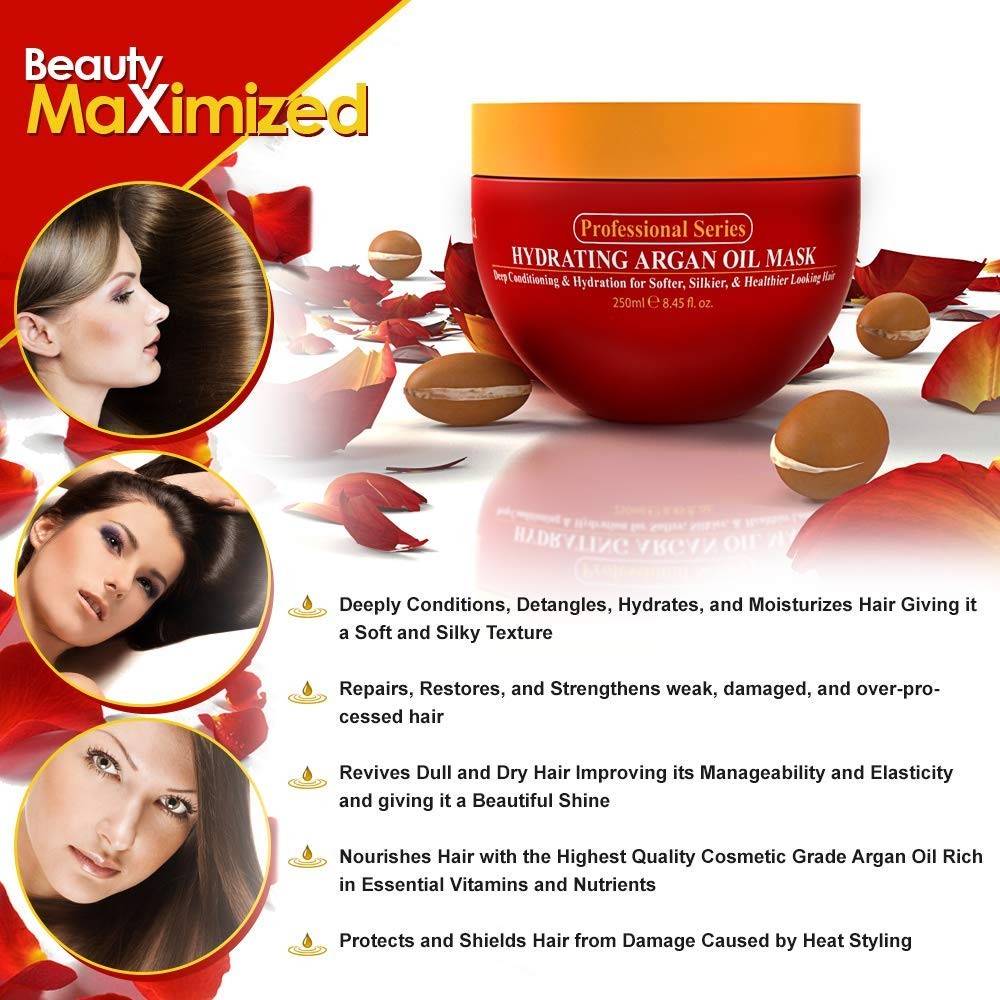 Hydrating Argan Oil Hair Mask & Deep Conditioner for Dry Damaged Hair 8.45 Fl Oz