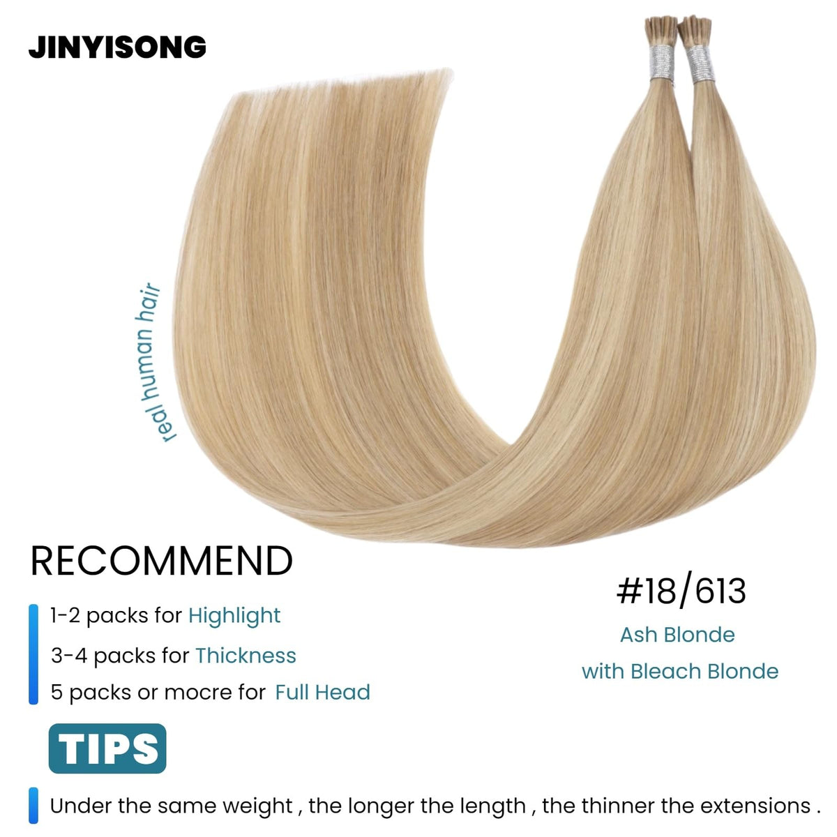 Jinyisong Human Hair Extensions Straight I Tip 22 Inch