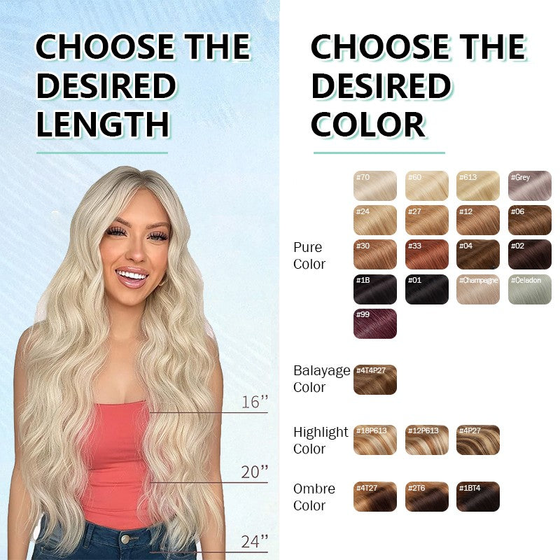 Invisible Clip-In Hair Extensions Full Head Set - Real Remy Human Hair