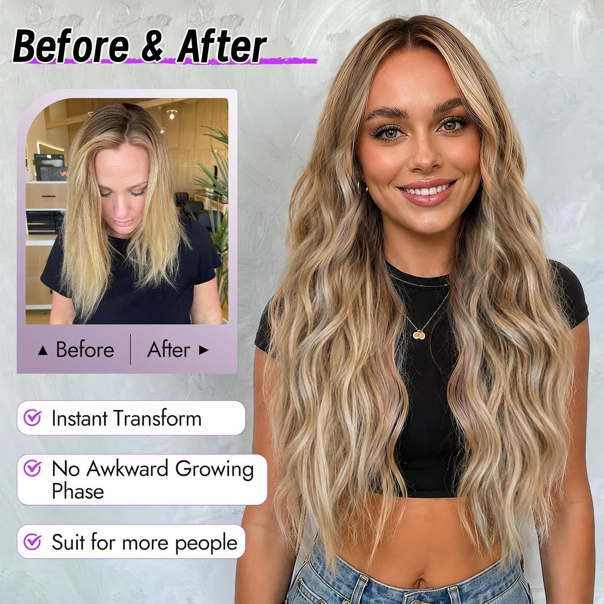 Blonde Wigs for Women 26 Inch Wavy Lace-Front Wig with Middle Part