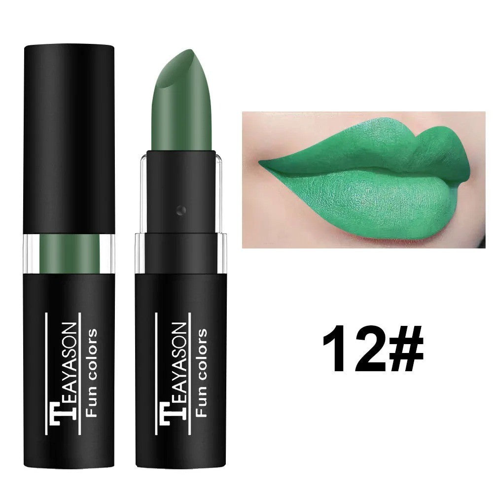 12-Color Matte Waterproof Long Lasting Lipstick Set - Black Blue Purple Green