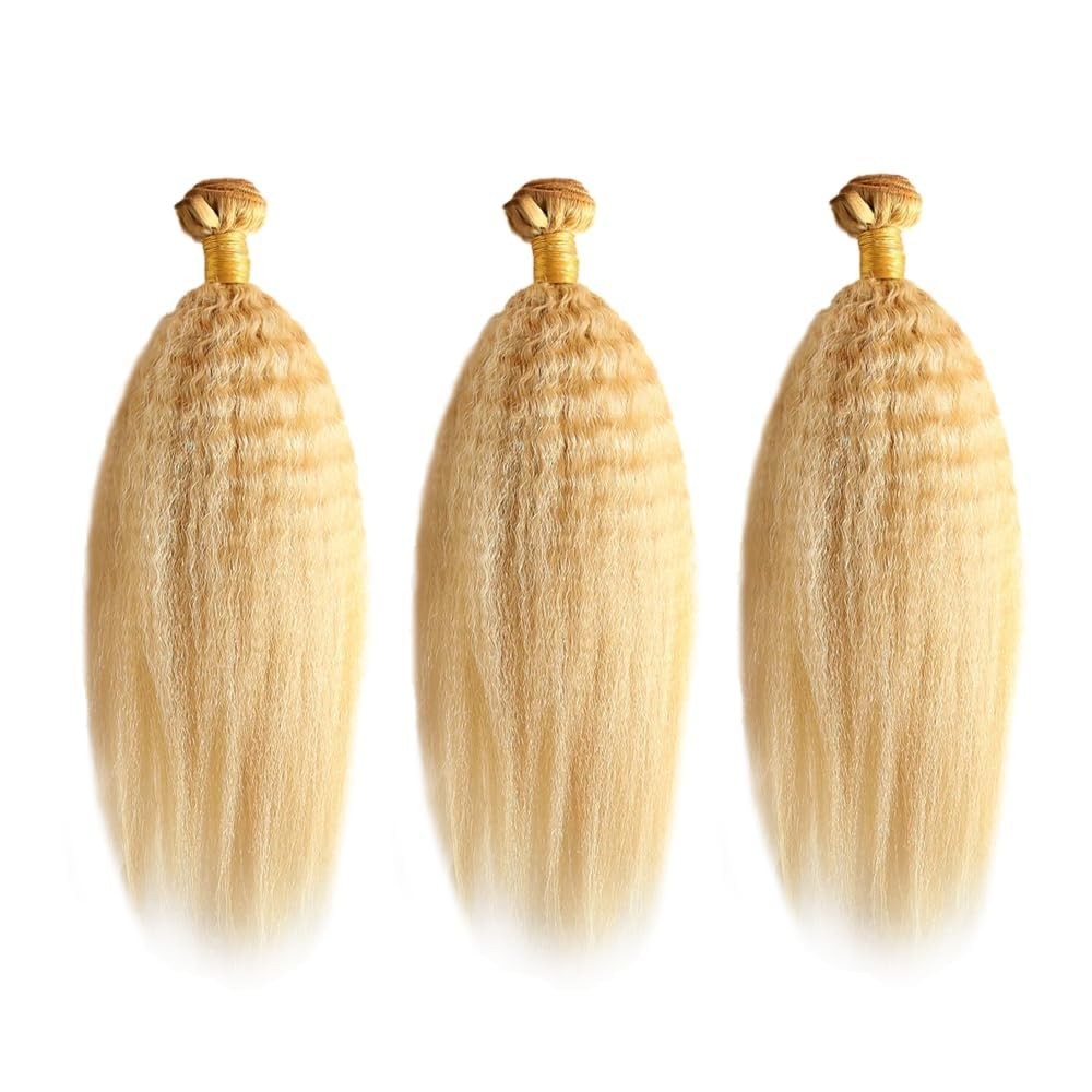 Blonde Human Hair Bundles 26 28 30 Inch Yaki Wave 100% Virgin, Unprocessed
