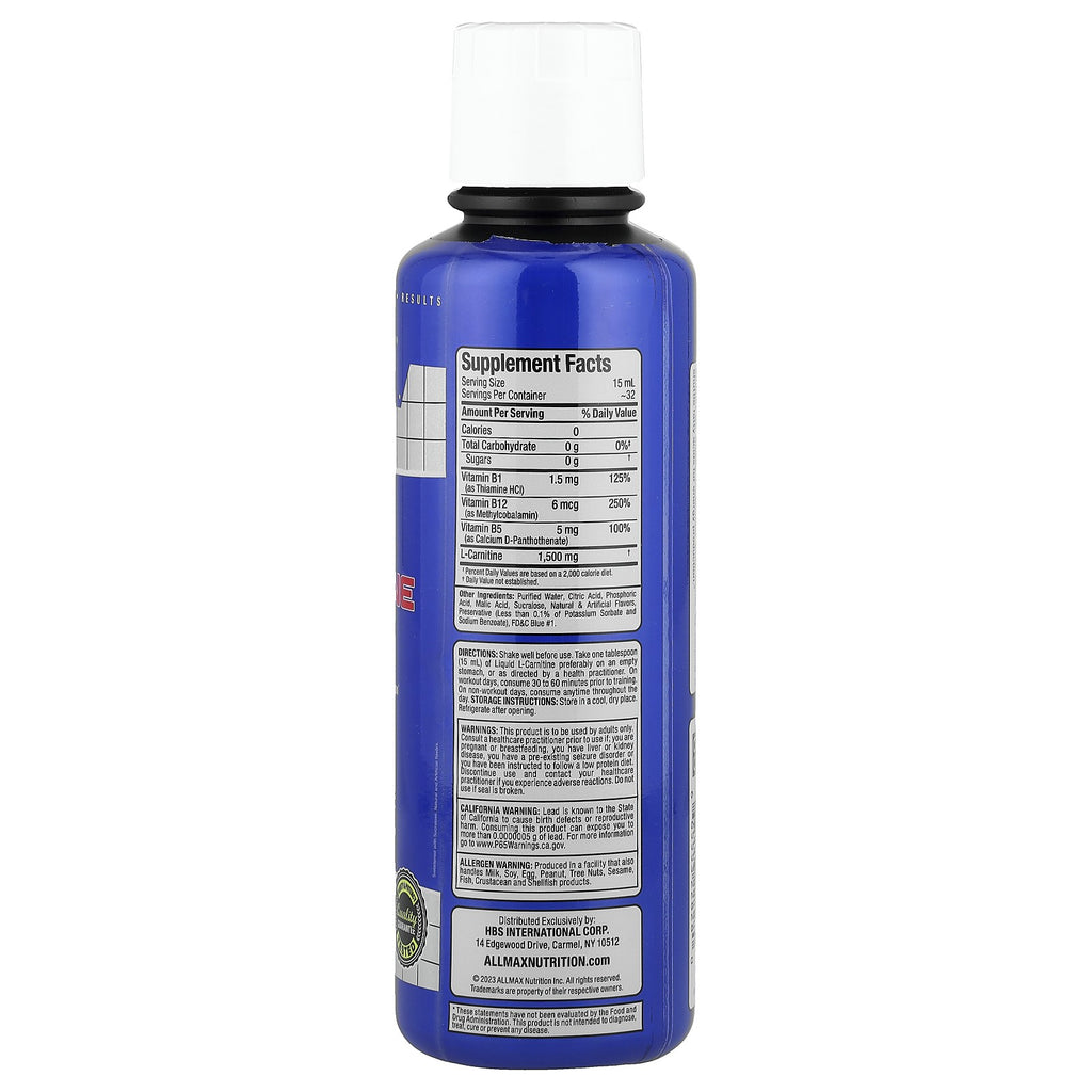 Liquid L-Carnitine 1500mg Blue Raspberry 16oz for Fat Metabolism