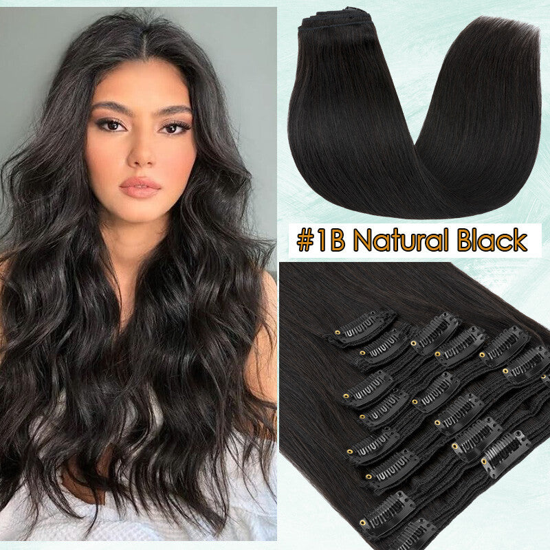 150g Double Weft Clip-In Human Hair Extensions - Full Head, Thick & Natural
