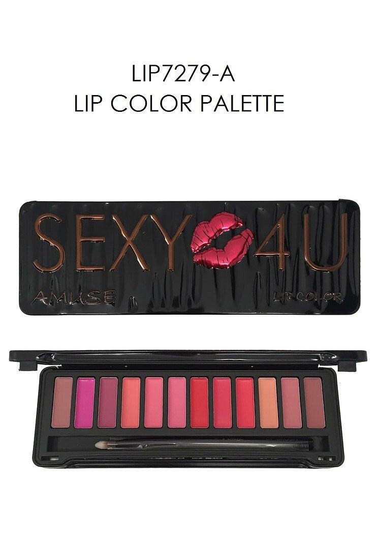 12-Color Lipstick Palette with Brush - Cosmetic Makeup Kit