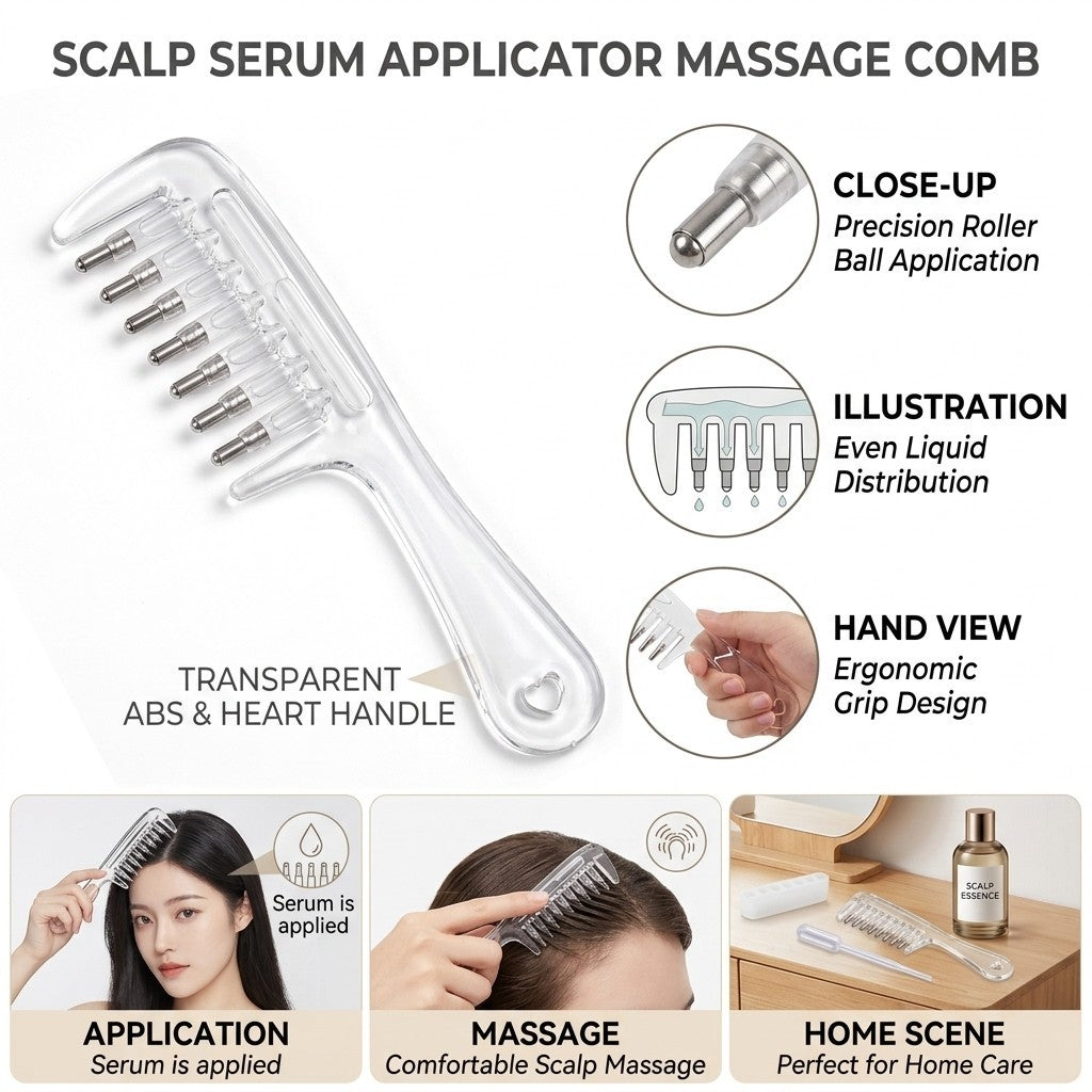 Hair Growth Scalp Oil Applicator Comb with Roller Ball Reusable Liquid Dispenser
