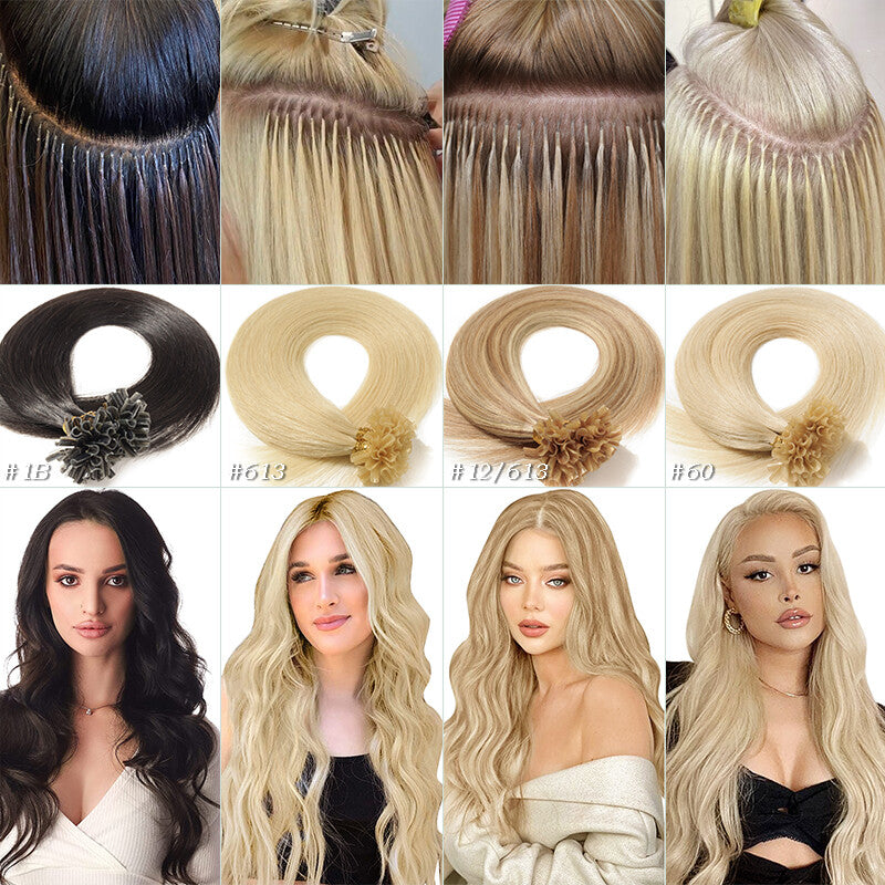 Keratin Bonded Hair Extensions 100% Human Remy Full Head Thick Hair - Multiple Colors & Lengths