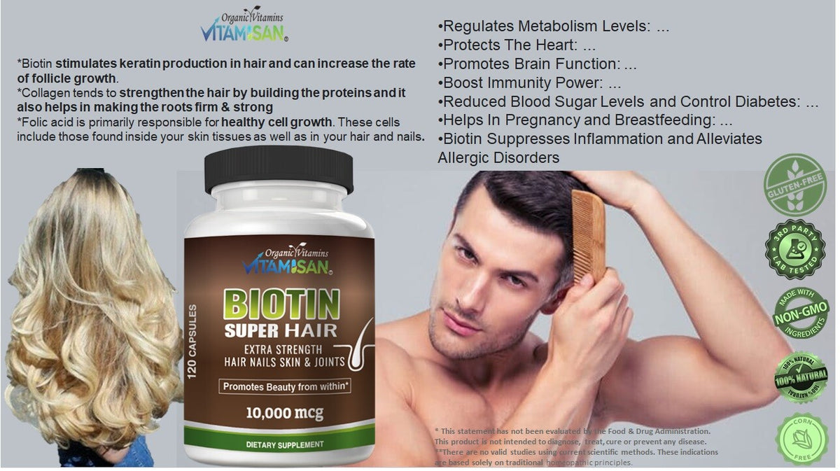 Hair Growth Vitamins - Biotin Support for Hair Loss - 240 Capsules
