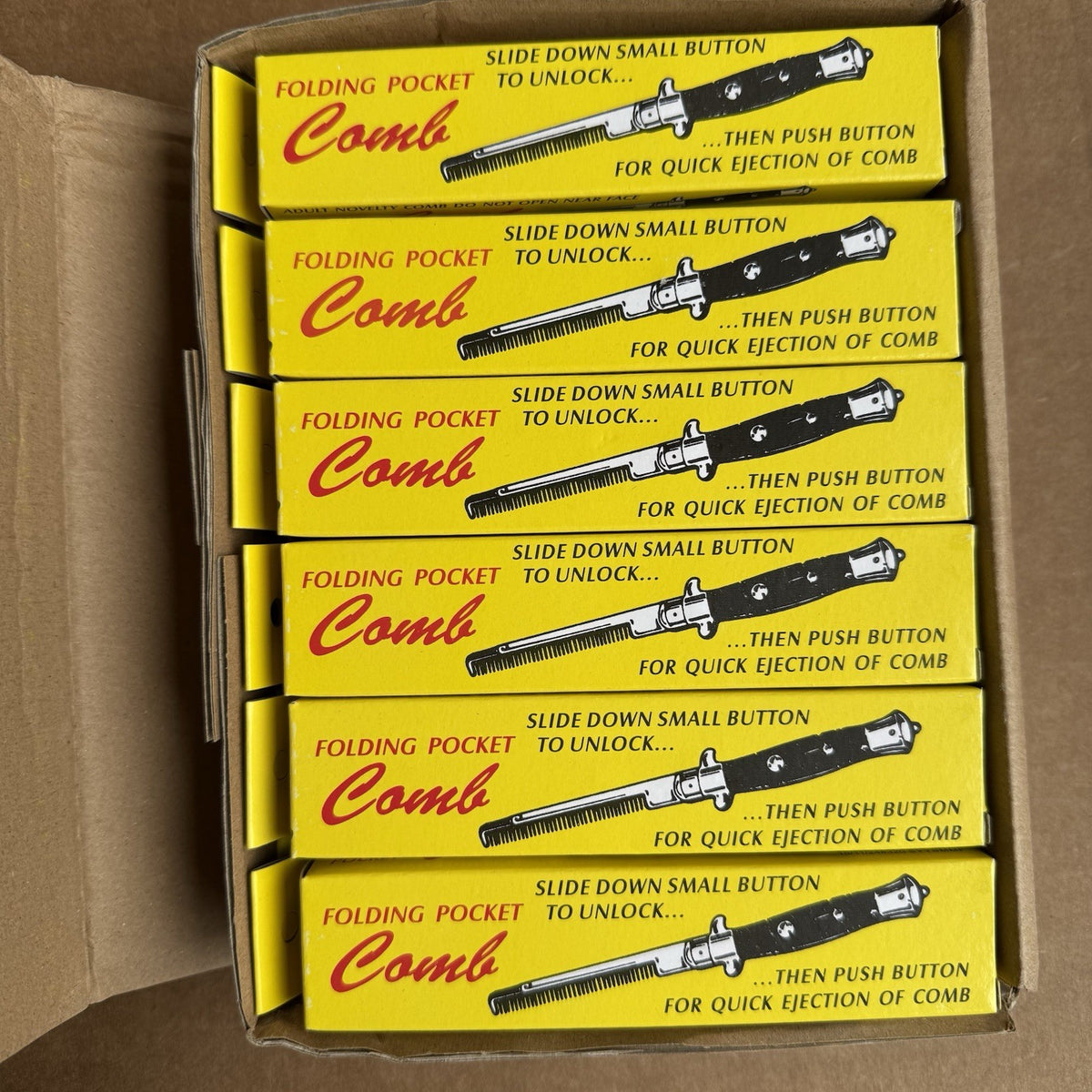 12-Pack Folding Pocket Comb Switchblade Style Novelty Push Button