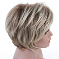 Short Blonde Brown Ombre Synthetic Wig - Curly, Adjustable Fit