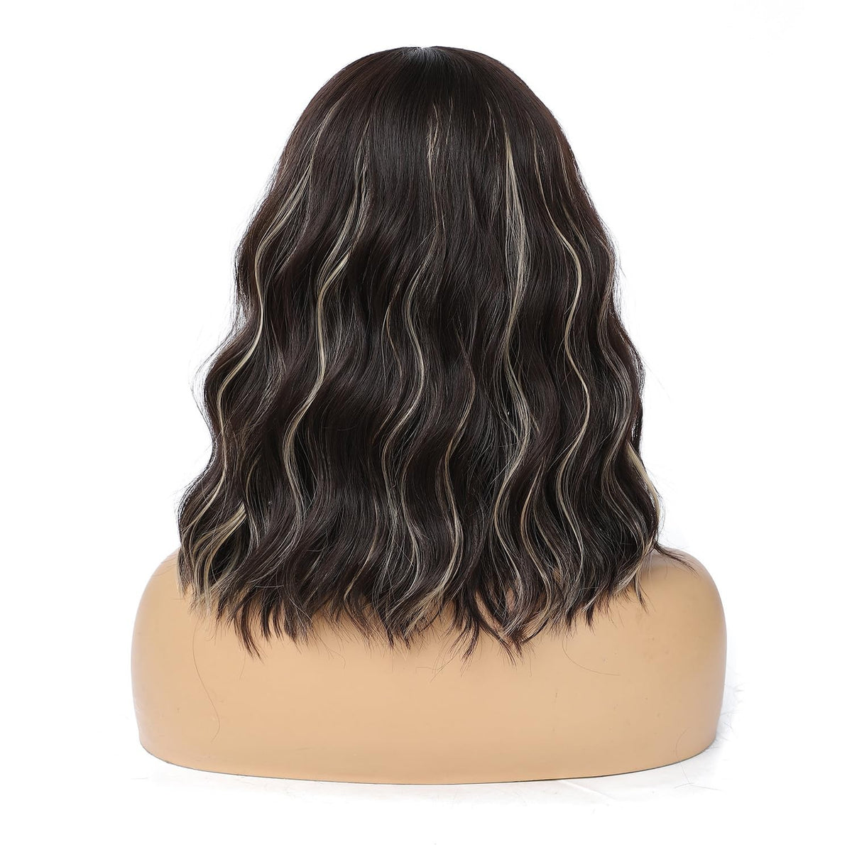 Blonde Highlight Bob Wig with Bangs for Women - Short Curly Wavy Synthetic Hair