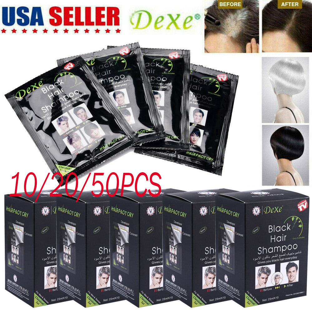 10-50X Instant Black Hair Colour Shampoo - Easy 5-Minute Hair Dye